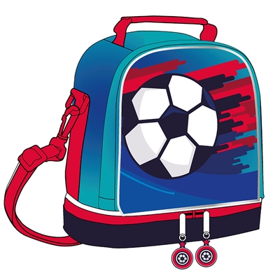 LONCHERA TERMICA INFANTIL CELESTE-ROJO DISEÑO FUTBOL