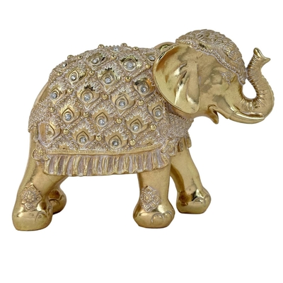 FIGURA ELEFANTE DECORATIVO 21 cm x 28 cm CERAMICA DORADO