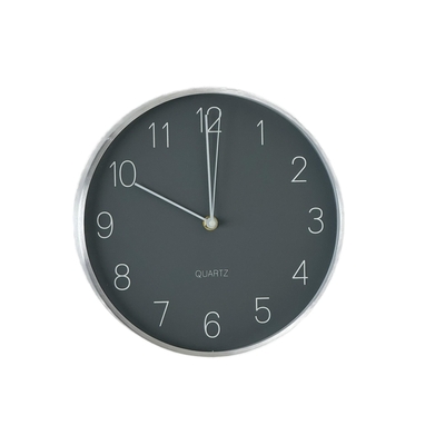 RELOJ PARED 24.8 cm PLASTICO GRIS BORDE PLATA REDONDO