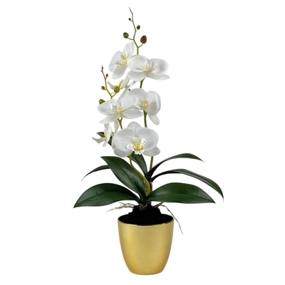 FLOR ARTIFICIAL 43 cm x 9 cm ORQUIDEA BLANCO CON MACETA DORADO