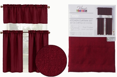 CORTINA PARA COCINA POLIESTER ROJO VINO DISEÑO SOLIDO