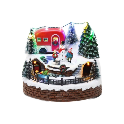 VILLA NAVIDAD CASA RODANTE CON TREN CON LUZ-MUSICA A BATERIA 20 cm x 23.5 cm x 16 cm