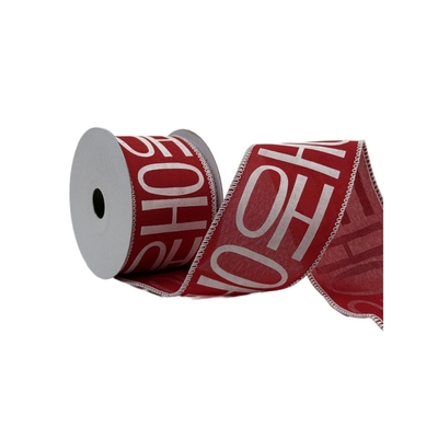 LISTON NAVIDAD 6.3 cm x 8.2 m (9 yd) ROJO-BLANCO HO-HO-HOS NAVIDAD