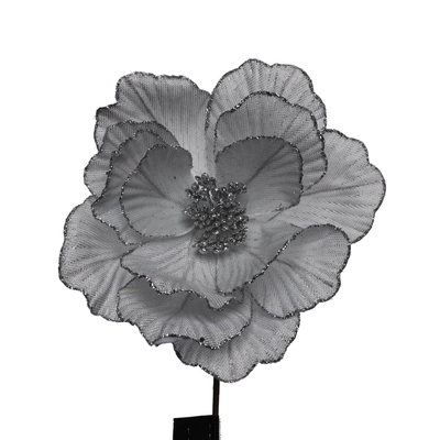 FLOR NAVIDAD 30 cm x 25 cm BLANCO-PLATA CON BRILLO