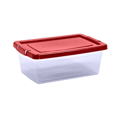 CAJA ORGANIZADORA 12 L PLASTICO TRANSPARENTE CON TAPA ROJO