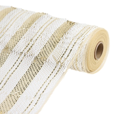 MALLA NAVIDAD 26 cm x 8.2 m (9 yd) BLANCO-DORADO BRILLANTE