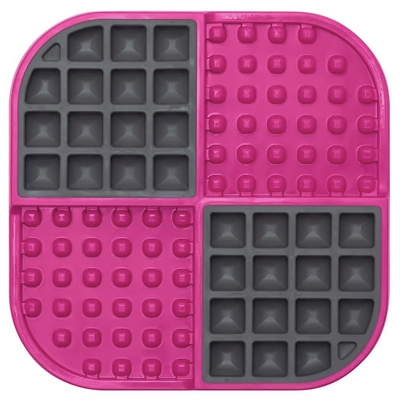 PLATO FLEXIBLE PARA PERRO 20 cm x 20 cm CAUCHO ROSADO-GRIS 2 TEXTURAS ALIMENTACION LENTA