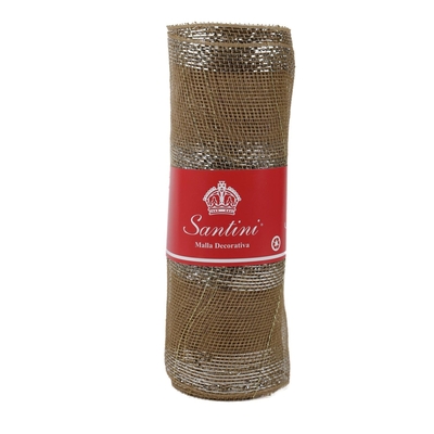 MALLA NAVIDAD 25 cm x 8.2 m (9 yd) DORADO CON LINEAS PLATA