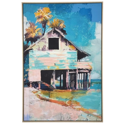 CUADRO DECORATIVO 122.6 cm x 82.6 cm CASA PLAYA MULTICOLOR