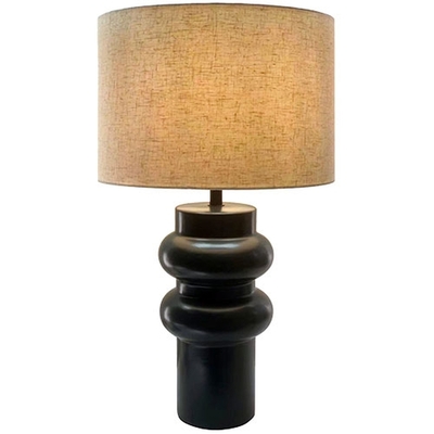 LÁMPARA MESA 1 LUZ E27 BASE NEGRA FIGURA DIFUSOR BEIGE