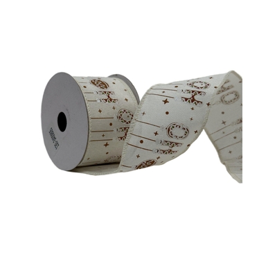 LISTON NAVIDAD 6.3 cm x 8.2 m (9 yd) BLANCO-CAFE HO-HO-HO