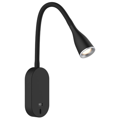 LAMPARA APLIQUE PARED LED 1 LUZ 4 W LUZ CALIDA DISEÑO FLEXIBLE NEGRO
