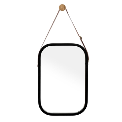 ESPEJO PARA BAÑO CON MARCO 26 cm x 38 cm METAL NEGRO DE COLGAR RECTANGULAR