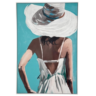 CUADRO DECORATIVO 122.6 cm x 82.6 cm MUJER BLANCO-AQUA