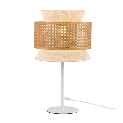LAMPARA MESA 1 LUZ E27 BASE BLANCO DIFUSOR RATAN BEIGE