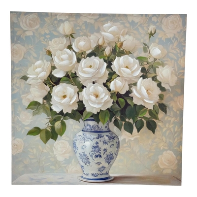 CUADRO DECORATIVO 120 cm x 120 cm FLORERO BLANCO-CELESTE