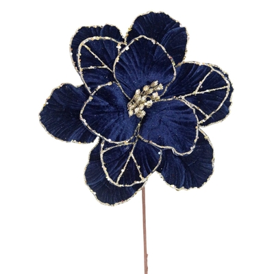 FLOR NAVIDAD 35 cm x 27 cm AZUL-DORADO CHAMPAGNE CON BRILLO
