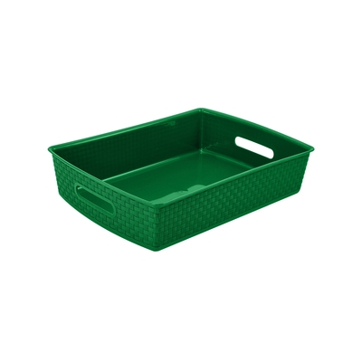 CANASTA ORGANIZADORA 12 L PLASTICO VERDE TEXTURA RATAN