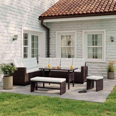 SALA DE PATIO ESQUINERO RATTAN CAFE-BEIGE CON MESA