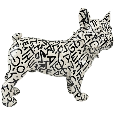 FIGURA PERRO DECORATIVO 21.5 cm x 24 cm CERAMICA BLANCO-NEGRO