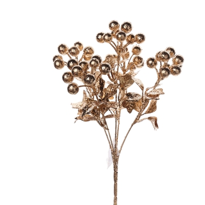 PICK NAVIDAD 28 cm RAMA HOJA-BOLA DORADO