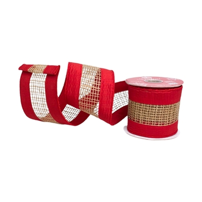 LISTON NAVIDAD 6.1 cm x 3.93 m (4.3 yd) ROJO CON YUTE