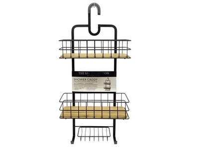 ORGANIZADOR PARA DUCHA METAL NEGRO-CREMA 2 NIVELES 27 cm x 12.5 cm x 60 cm