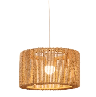 LAMPARA PENDANT 1 LUZ E27 PAPEL TEJIDO TEXTURA RATTAN REDONDO CAFE