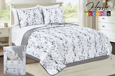CUBRECAMA DE MICROFIBRA DISEÑO ESTAMPADO BLANCO-GRIS REVERSIBLE TWIN