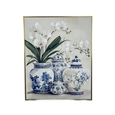CUADRO DECORATIVO 102.5 cm x 82.5 cm FLORERO AZUL-BLANCO-VERDE