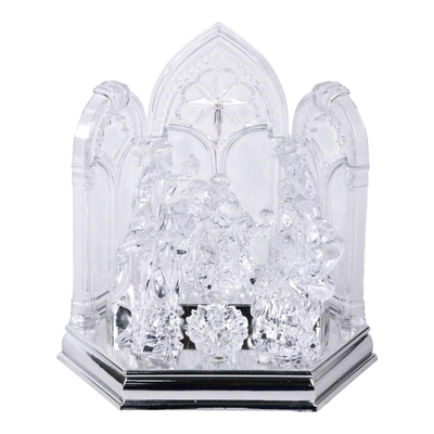 NACIMIENTO NAVIDAD 20 cm x 19.5 cm PLASTICO CON ESTABLO TRANSPARENTE CON LUZ A BATERIA