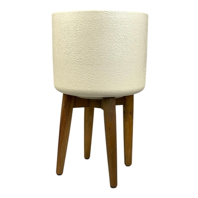 MACETA DECORATIVA 48.5 cm x 28.5 cm GRIS CON BASE CAFE