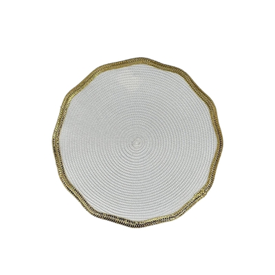 INDIVIDUAL NAVIDAD 38 cm REDONDO BLANCO BORDE ONDULADO DORADO