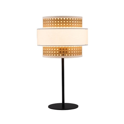 LAMPARA MESA 1 LUZ E27 BASE NEGRO DIFUSOR TEJIDO RATAN BEIGE