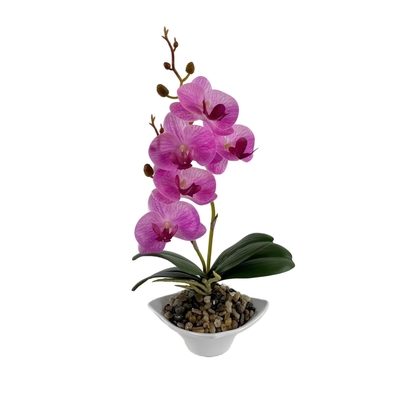 FLOR ARTIFICIAL 34.5 cm ORQUIDEA ROSADO CON MACETA BLANCO