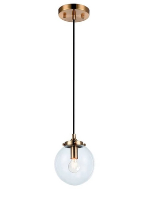 LAMPARA PENDANT 1 LUZ E12 GLOBO CLEAR METAL DORADO