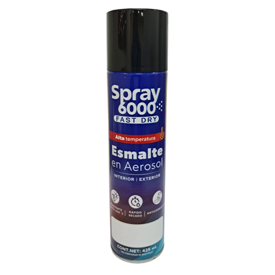 PINTURA SPRAY ESMALTE 6000 FAST DRY NEGRO PARDO MATE 425 mL ALTA TEMPERATURA 400°C