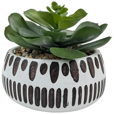 PLANTA ARTIFICIAL 12 cm x 13 cm SUCULENTA CON MACETA BLANCO-NEGRO