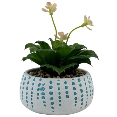 PLANTA ARTIFICIAL 12 cm x 13 cm SUCULENTA CON MACETA BLANCO-CELESTE