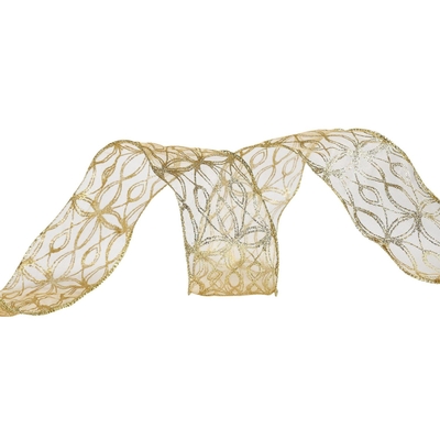 LISTON NAVIDAD 6.3 cm x 8.2 m (9 yd) DORADO CON BRILLO