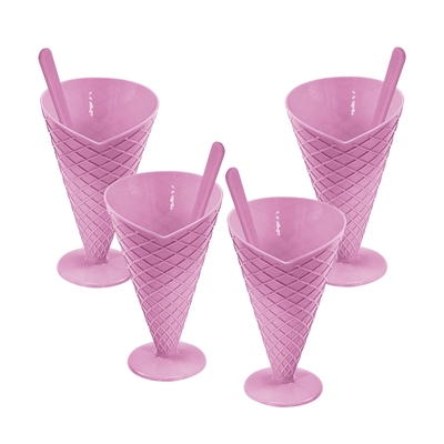 COPA WAFFLE PLASTICO CON CUCHARA LILA
