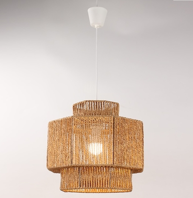 LAMPARA PENDANT 1 LUZ E27 PAPEL TEJIDO TEXTURA RATTAN CAFE