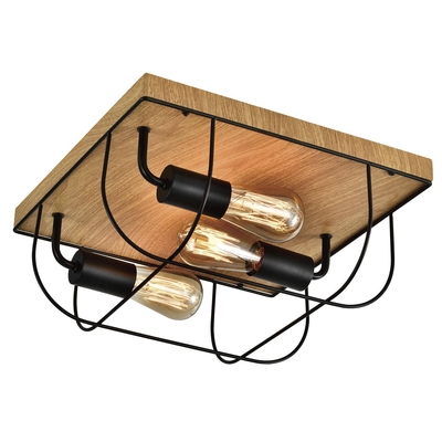 LAMPARA PLAFON 4 LUCES E27 CUADRADO CAFE-NEGRO