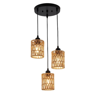 LAMPARA PENDANT 3 LUCES E27 CAFE TEJIDO TIPO RATTAN