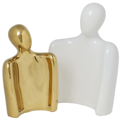 FIGURA PAREJA DECORATIVO 25 cm x 18 cm CERAMICA BLANCO-DORADO