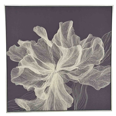 CUADRO DECORATIVO 90 cm x 90 cm FLOR BLANCO-GRIS