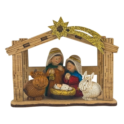 SAGRADA FAMILIA MINI CON ESTABLO NAVIDAD 9.6 cm x 6.2 cm x 7.4 cm POLIESTER-MDF MULTICOLOR