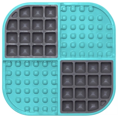 PLATO FLEXIBLE PARA PERRO 20 cm x 20 cm CAUCHO CELESTE-GRIS 2 TEXTURAS ALIMENTACION LENTA
