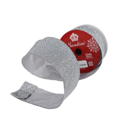 LISTON NAVIDAD 6.3 cm x 8.2 m (9 yd) PLATA BRILLANTE