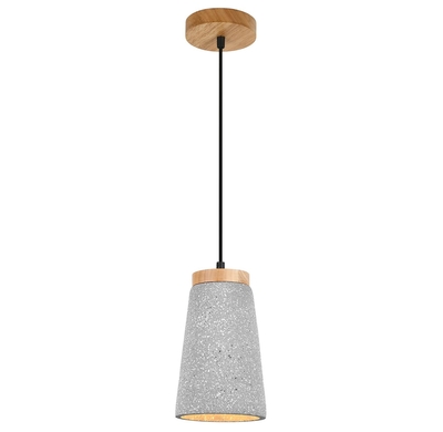LAMPARA PENDANT 1 LUZ E27 CONCRETO-METAL GRIS CON MADERA